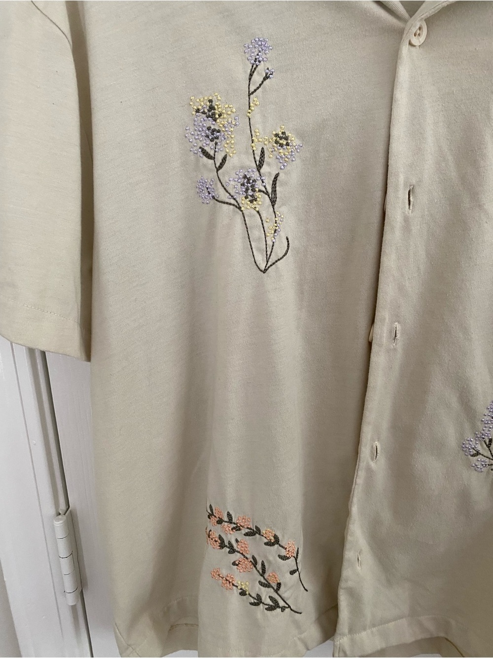 Rustic Collab Embroidered Button-Up Shirt in Cream - Picture 3 of 7